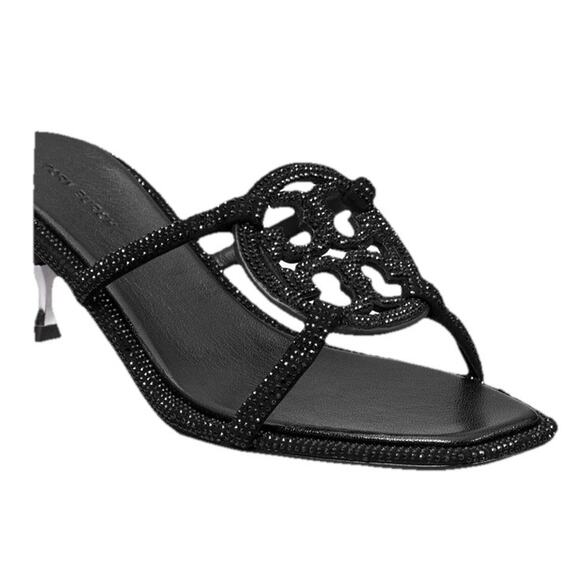 Tory Burch Pave Geo Bombay Miller low heel sandal shoes black 8.5 - Picture 1 of 11